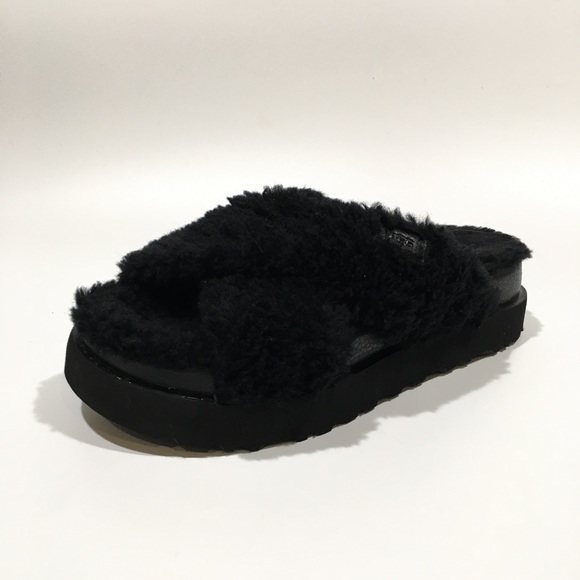 UGG Fuzz Sugar Cross Slide Women’s Sandals -Black -US 8 -NEW - Picture 1 of 8